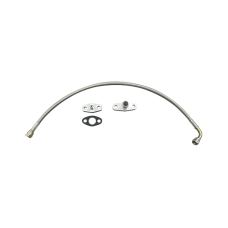 Universal 24" Turbo Oil Feed Hose Line Kit Braided AN4 w/ Restrictor + Drain Flange