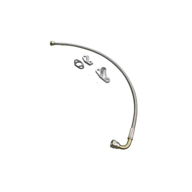 Universal 24" Turbo Oil Feed Hose Line Kit Braided AN4 w/ Restrictor + Drain Flange